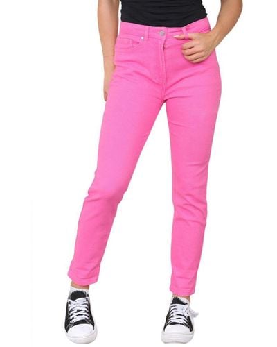 M&CO. Dames Jeans Met Hoge Taille En Taps Toelopende Rechte Pijpen In Roze