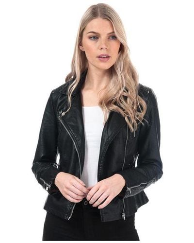 ONLY S Gemma Faux Leather Biker Jacket - White