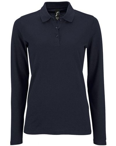 Sol's Ladies Perfect Long Sleeve Pique Polo Shirt (French) - Blue