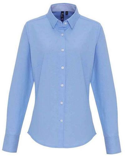 PREMIER Ladies Striped Oxford Long-Sleeved Formal Shirt (Oxford) - Blue