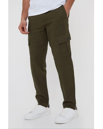 Threadbare Khaki 'ramsay' Linen Blend Cargo Trousers - Green