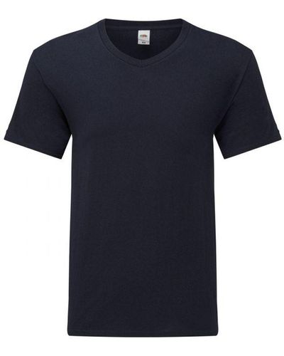 Fruit Of The Loom Iconic 150 V Neck T-Shirt (Dark) Cotton - Blue