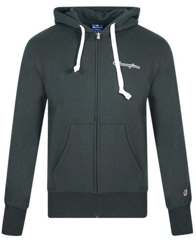 Champion Classic Script-logo Zwarte Hoodie Met Rits - Blauw