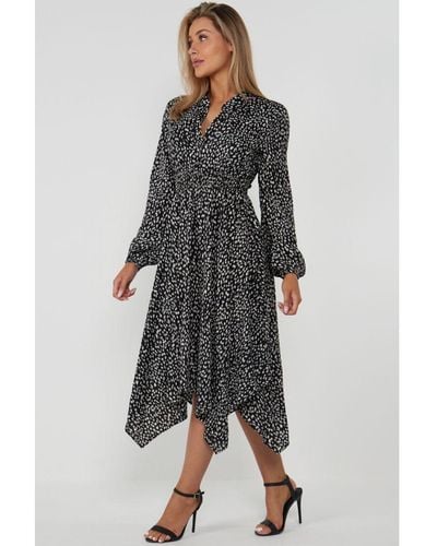 Gini London Long Sleeve Asymmetric Hem Midi Dress - Grey