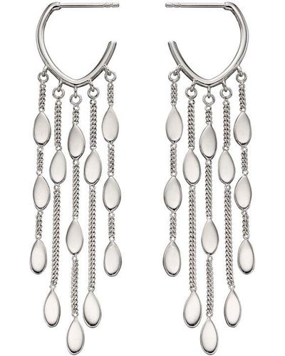 Fiorelli 925 Sterling Silver Waterfall Open Hoop Earrings - White