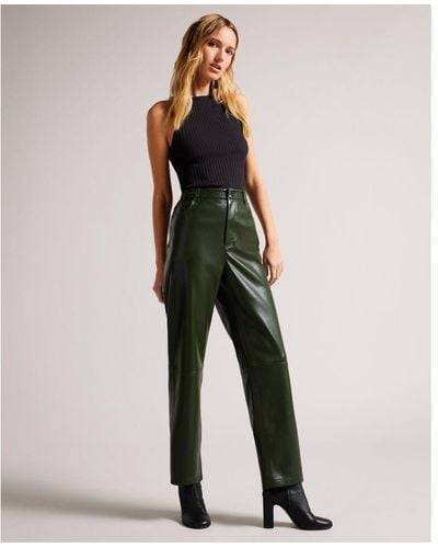 Ted Baker Plaider Straight Leg Faux Leather Trouser - Green