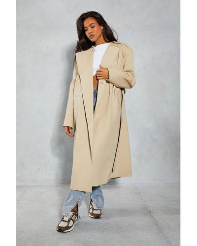 MissPap Pleated Structured Shoulder Trench Coat Cotton - White