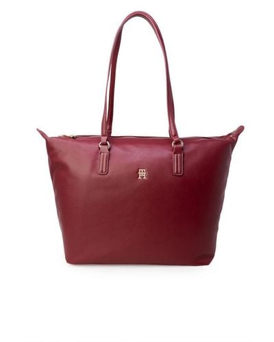 Tommy Hilfiger Plain Handbag With Zip Closure - Red