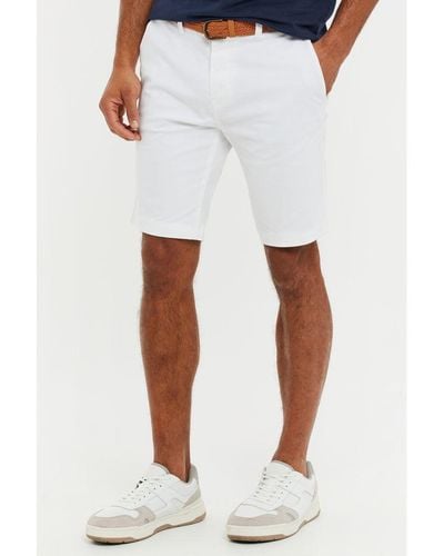 Threadbare 'Conta' Cotton Turn-Up Chino Shorts With Woven Belt - White