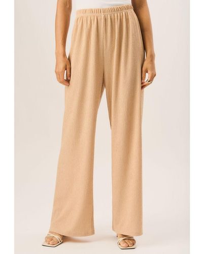 Gini London Textured Pull On Wide Leg Trousers - Natural