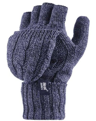 Heat Holders Womenss Thermal Converter Fingerless Cable Knit 2.3 Tog Gloves - Blue