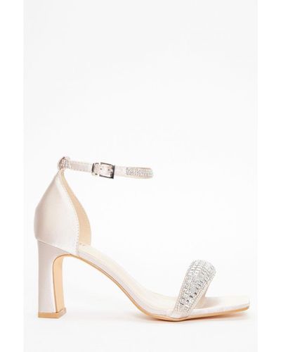 Quiz Champagne Satin Diamante Heeled Sandals - White