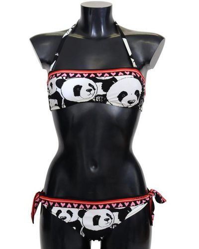 Dolce & Gabbana Witte Panda Tweedelige Badmode Beachwear Bikini - Zwart