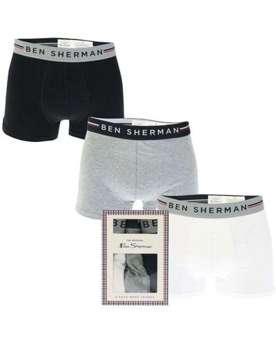 Ben Sherman 3 Pack Roman Trunks In Zwart Grijs Wit