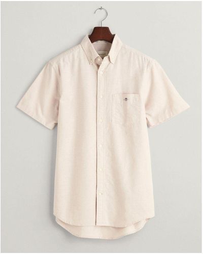 GANT Regular Fit Short Sleeve Oxford Shirt - Natural
