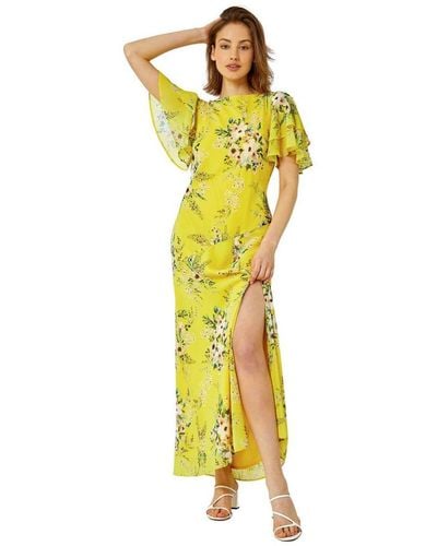 Roman Floral Tiered Sleeve Maxi Dress - Yellow