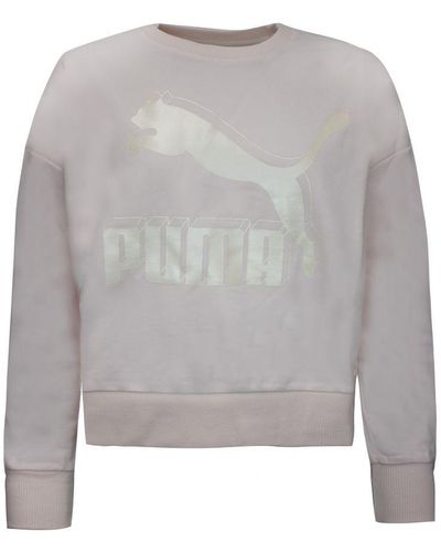 PUMA Classics Logo Metallic Crew Sweatshirt 597405 87 Cotton - Grey