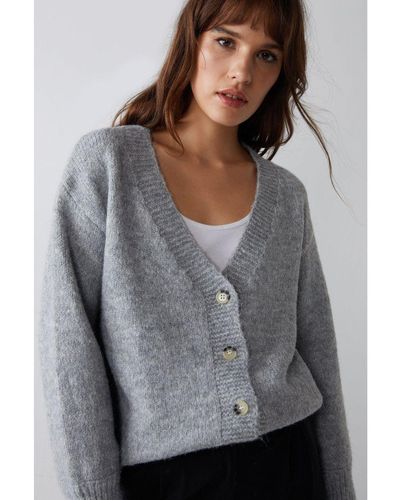 Warehouse Oversized Knitted Cardigan - Grey