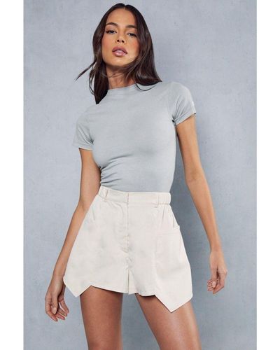 MissPap Pocket Detail Asymmetric Hem Shorts - White