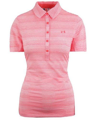 Under Armour Zinger Golf Fitted Polo Shirt Striped Pink Top 1272340 819
