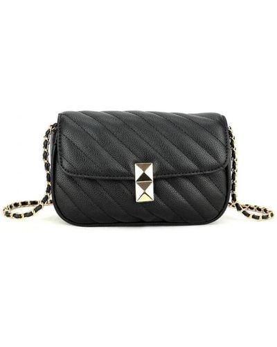 Where's That From 'Wave' Shoulder Bag With Stitching And Chain Detail - Black