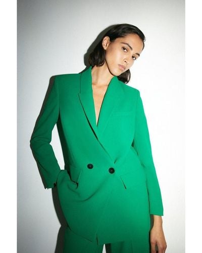 Warehouse Relaxed Double Breasted Blazer - Green