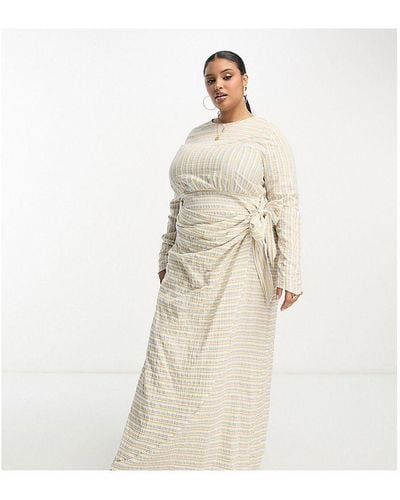 ASOS Design Textured Maxi Dress With Wrap Skirt Yellow Stripe-multi - White