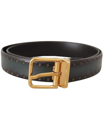 Dolce & Gabbana Perforated Leather Brass Metal Belt - Black