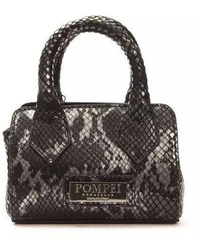 Pompei Donatella Python Print Mini Tote Handbag Leather - Black