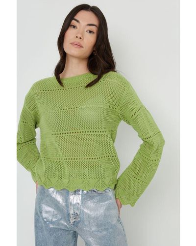 Threadbare Pale 'Melbourne' Pointelle Crochet Jumper - Green
