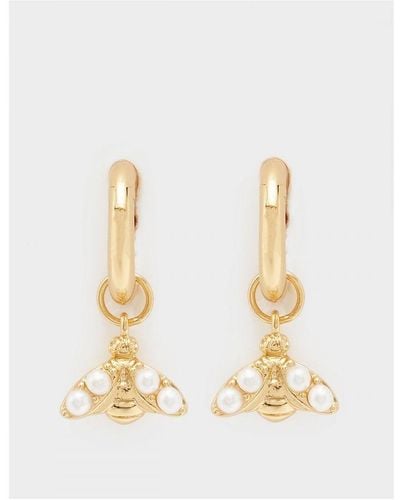 Olivia Burton Accessories Plated Pearl Bee Hoop Earrings In Gold - Wit