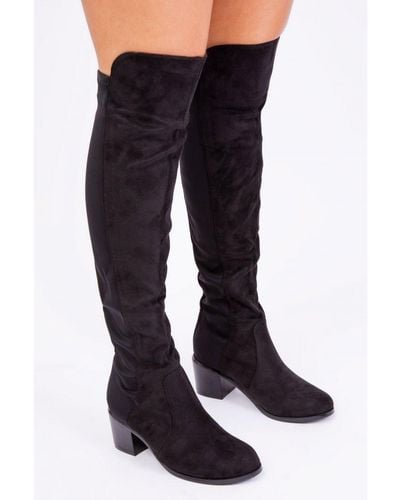 Where's That From Britta Thigh High Mid Heeled Boots - Blue