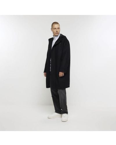 River Island Parka Coat Black Regular Fit Wool Blend - White