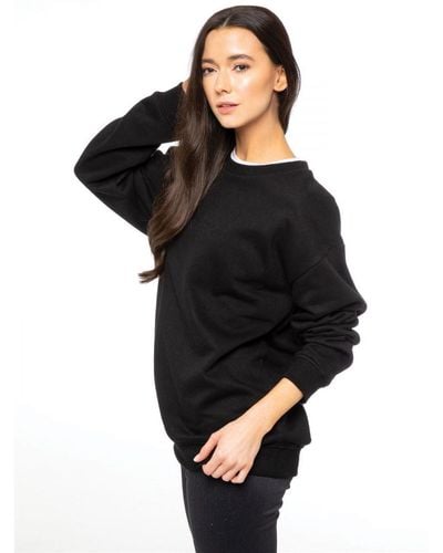 Enzo Ladies Embriodered Oversized Sweatshirt - Black