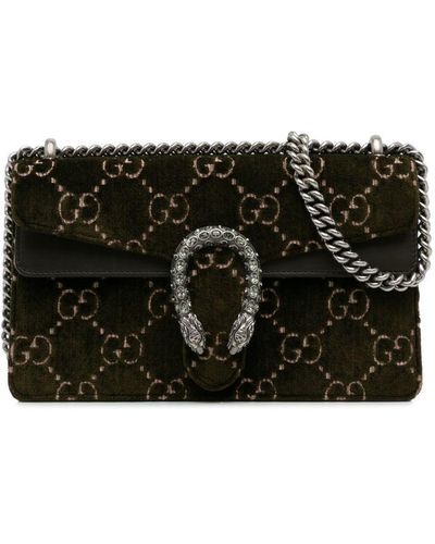 Gucci Vintage Small GG Velvet Dionysus Shoulder Bag Brown Velvet Fabric - Black