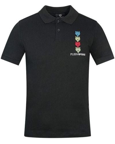Philipp Plein Tiger Head Logo Black Polo Shirt Cotton