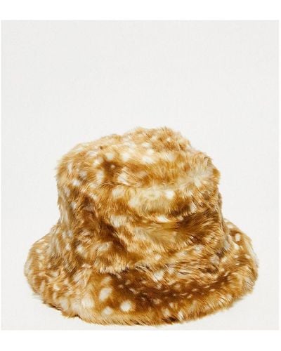 Collusion Faux Fur Bucket Hat-brown - Metallic