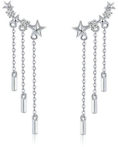 Blue Pearls Swarovski - Dangling Earrings Star Made With White Crystal From And 925 Silver