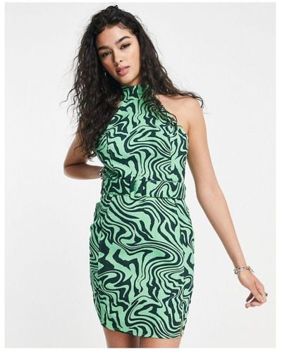 ASOS High Neck Belted Twill Mini Dress - Green
