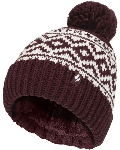 Heat Holders Ladies Patterned Turnover Bobble Hat - Red