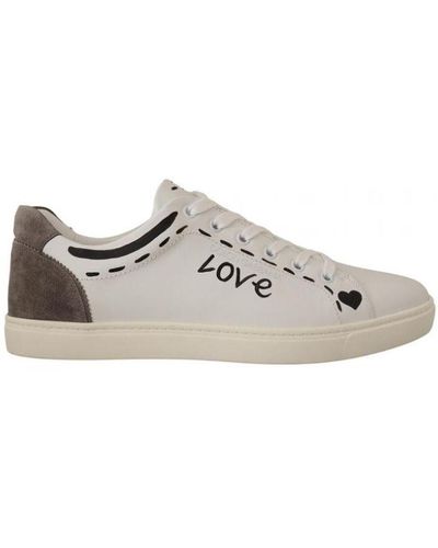 Dolce & Gabbana White Leather Grey Love Casual Trainers Shoes