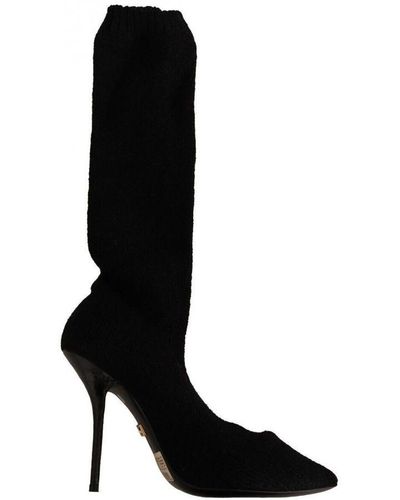 Dolce & Gabbana Black Stretch Socks Knee High Booties Shoes Fabric