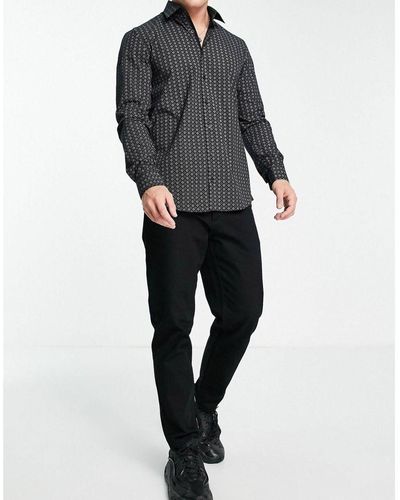 Calvin Klein Easy Care Slim Shirt In Black Cotton - Grey
