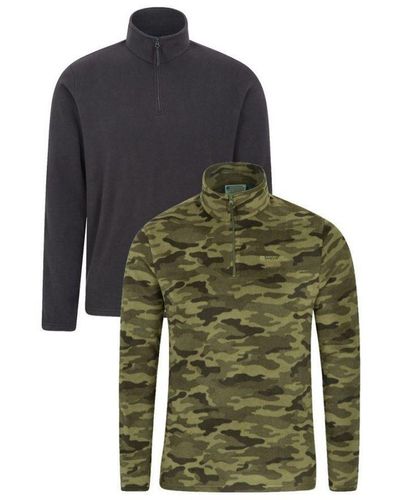 Mountain Warehouse Camber Camo Half Zip Fleece Top Set (Pack Of 2) (/Khaki) - Green