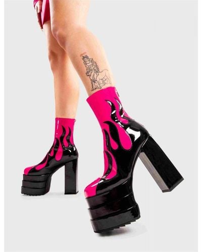 LAMODA Ankle Boots Reborn Round Toe Platform Heels With Zipper - Pink