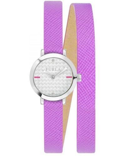 Furla Vittoria Dial Calfskin Leather Watch - Pink