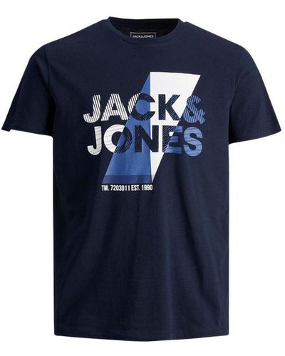 Jack & Jones Logo Casual Crew-Neck Short Sleeve T-Shirt - Blue