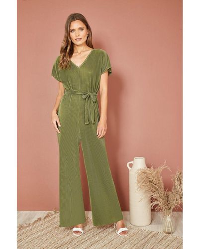 Mela London Pleated Jumpsuit With V Neck - Green