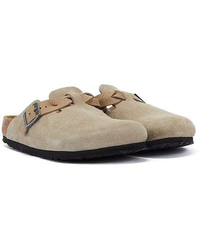 Birkenstock Boston Braided Taupe Suede Clogs - Natural