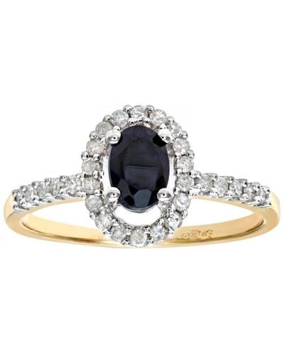 DIAMANT L'ÉTERNEL 9ct Geelgouden Ring Met Diamant En Saffier - Wit
